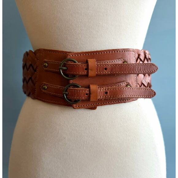 Express Accessories - EXPRESS Wide Brown Woven Leather Waist Belt sz S/M